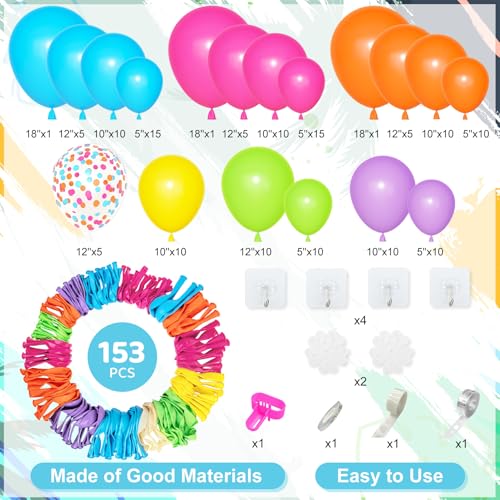 Amandir 153pcs Summer Tropical Balloon Arch Garland Kit Different Sizes 18 12 10 5inch Hot Pink Green Blue Yellow Purple Orange Rainbow Balloons for Hawaiian Luau Aloha Birthday Pool Party Decorations - Image 5