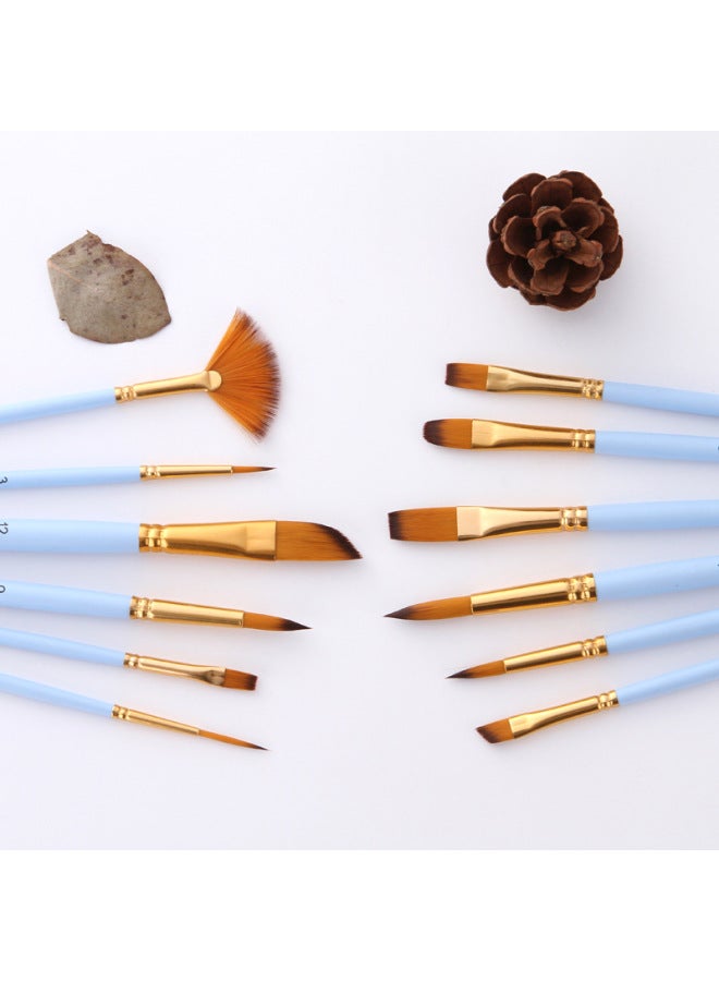ZhuTing Combination Nylon Wool Brush Set Matte Blue Rod With Fan-shaped Watercolor Pen Set Art Supplies - Image 3