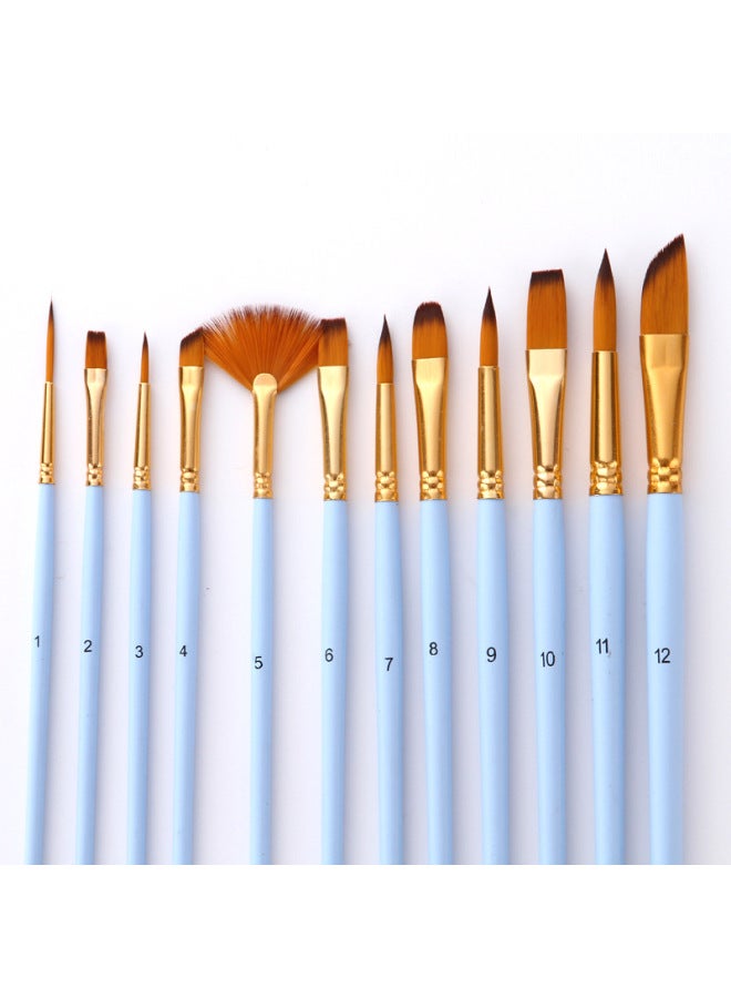 ZhuTing Combination Nylon Wool Brush Set Matte Blue Rod With Fan-shaped Watercolor Pen Set Art Supplies - Image 4