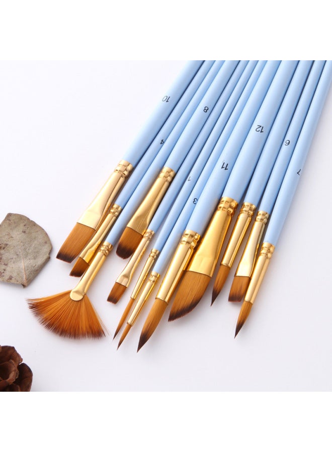 ZhuTing Combination Nylon Wool Brush Set Matte Blue Rod With Fan-shaped Watercolor Pen Set Art Supplies - Image 2