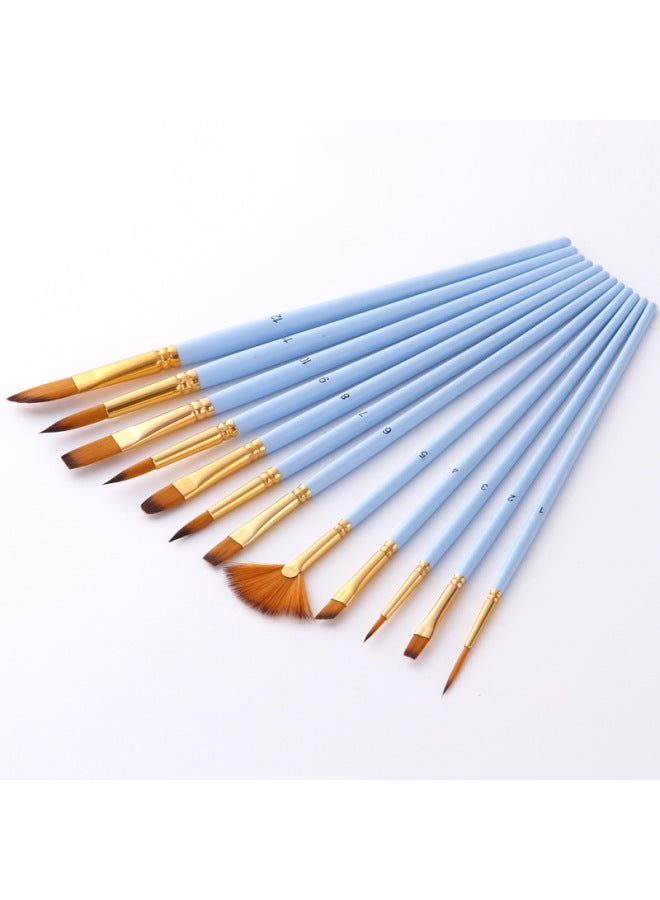 ZhuTing Combination Nylon Wool Brush Set Matte Blue Rod With Fan-shaped Watercolor Pen Set Art Supplies - Image 1