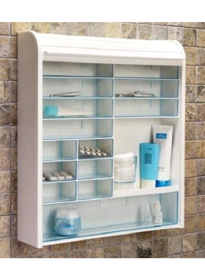 Multi-Purpose Locker Can be used as a Medicine Cabinet, Cosmetic Accessory, Hardware Cabinet 14 Transparent Drawers, Decorative sliding front door, Transparent White Inner Shelf, White - Image 1