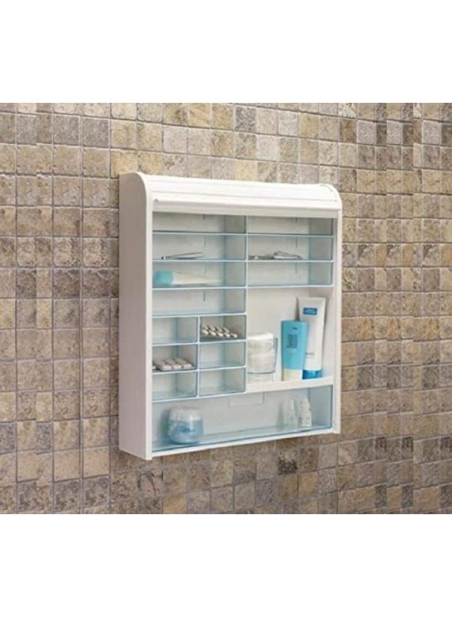 Multi-Purpose Locker Can be used as a Medicine Cabinet, Cosmetic Accessory, Hardware Cabinet 14 Transparent Drawers, Decorative sliding front door, Transparent White Inner Shelf, White - Image 2