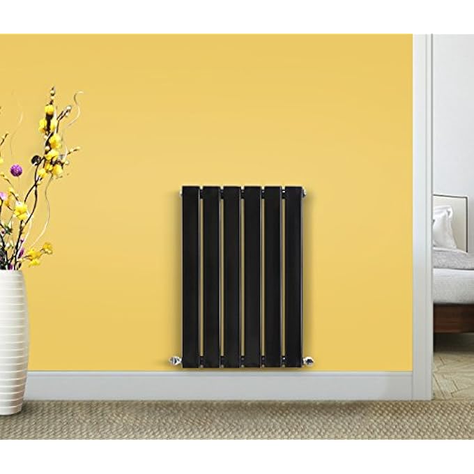 MODERN HORIZONTAL COLUMN DESIGNER RADIATOR BLACK 600X408 FLAT SINGLE PANEL - HOME LIVINGROOM BEDROOM BATHROOM HEATER - Image 1