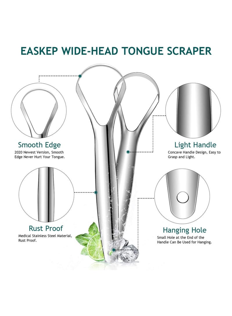 3 Pcs Tongue Cleaner Tongue Scraper For Adults Portable Stainless Steel Oral Care Device Oral Cleaning Tool For Travel Bathroom
