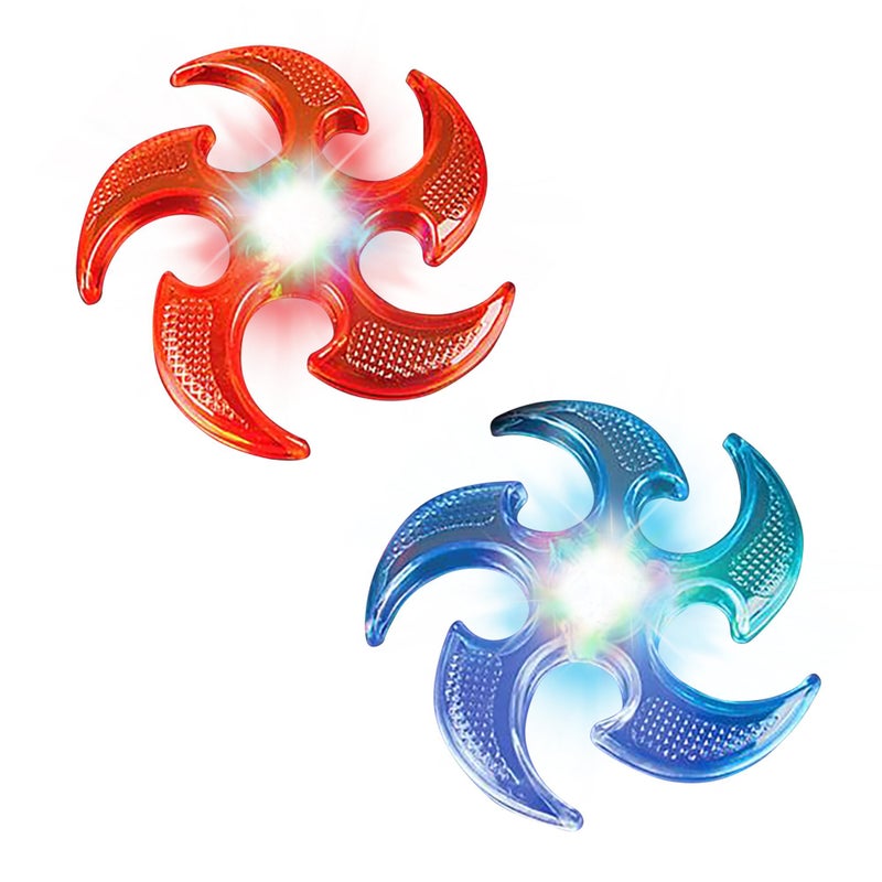 ArtCreativity Light Up Flyers Set Pack of 2 Flying Ninja Stars for Kids Light Up Flying Toys with Batteries Fun Summer Toy and Gift for Kids Red and Blue Stars - Image 1