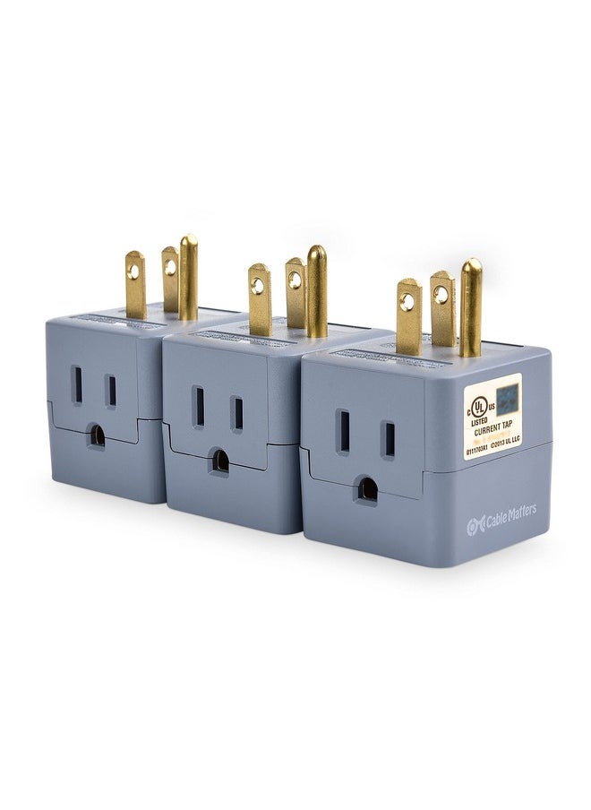 Able Matters 3Pack 3 Outlet Wall Adapter (3 Outlet Power Cube Tap Outlet Splitter Multi Plug Outlet 3 Way Plug Adapter Outlet Extender) In Gray
