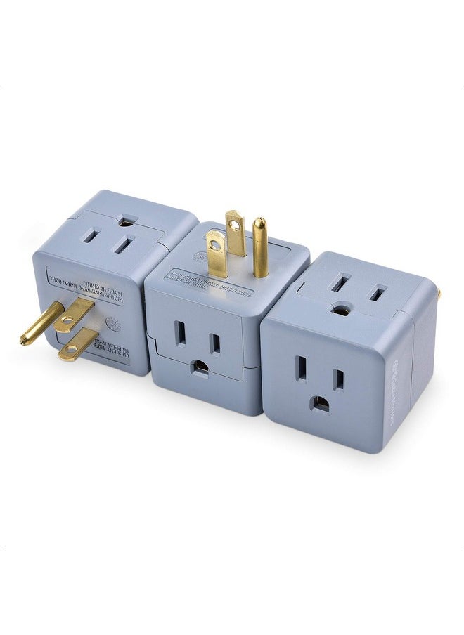 Able Matters 3Pack 3 Outlet Wall Adapter (3 Outlet Power Cube Tap Outlet Splitter Multi Plug Outlet 3 Way Plug Adapter Outlet Extender) In Gray
