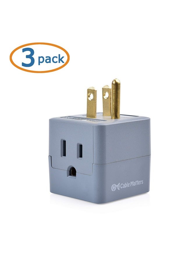 Able Matters 3Pack 3 Outlet Wall Adapter (3 Outlet Power Cube Tap Outlet Splitter Multi Plug Outlet 3 Way Plug Adapter Outlet Extender) In Gray