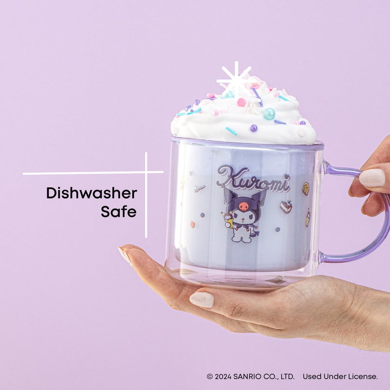 JoyJolt Hello Kitty Double Wall Insulated Coffee Mug ft Kuromi, 13.5 oz Glass Cup, Cute Drinking Glassware ideal for Latte, Iced Coffee, or Tea, Kawaii Hello Kitty Merch, Sanrio Accessories - Image 4
