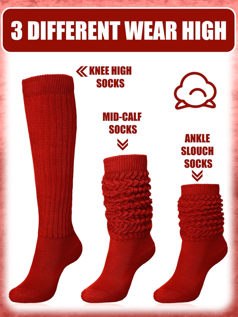 Glitopper Slouch Slouchy Socks Pack Knee High Scrunch 80s 90s Stacked Boot Socks(9-11,Red) - Image 4