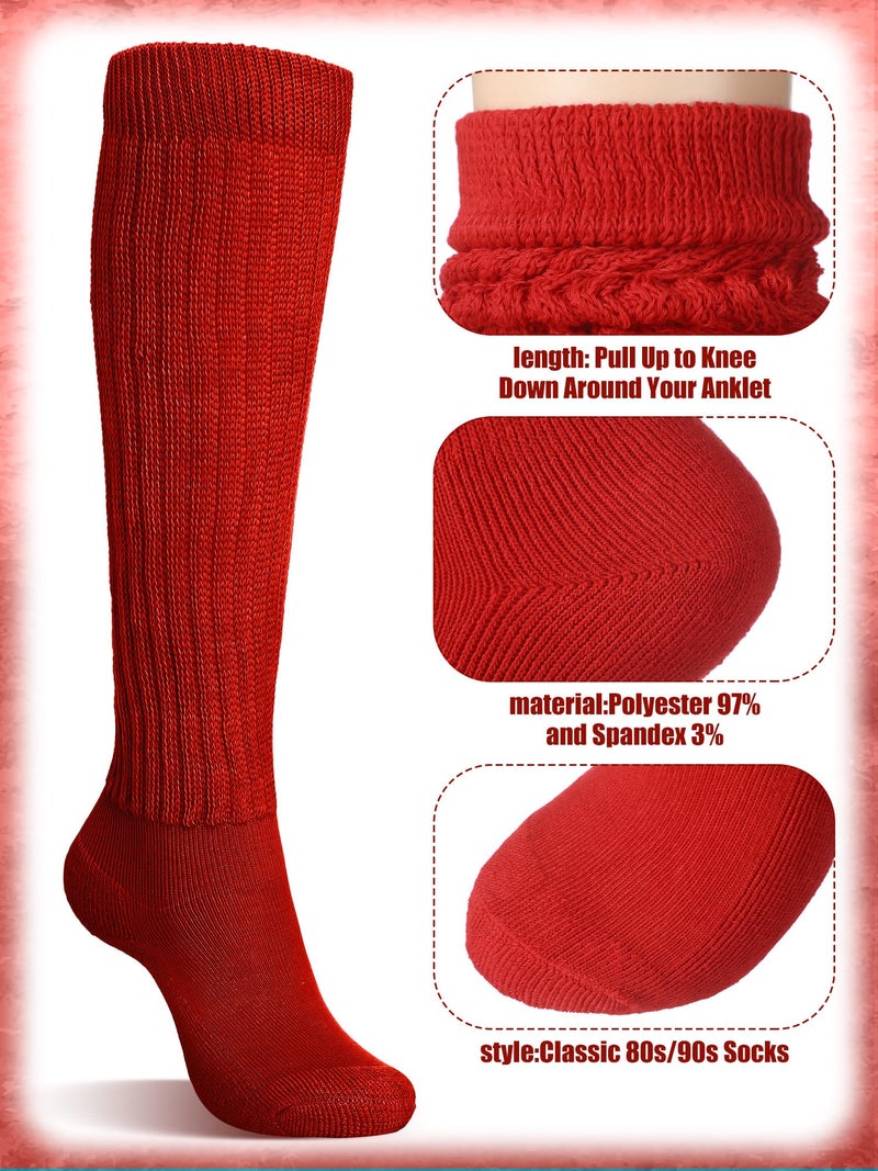 Glitopper Slouch Slouchy Socks Pack Knee High Scrunch 80s 90s Stacked Boot Socks(9-11,Red) - Image 5