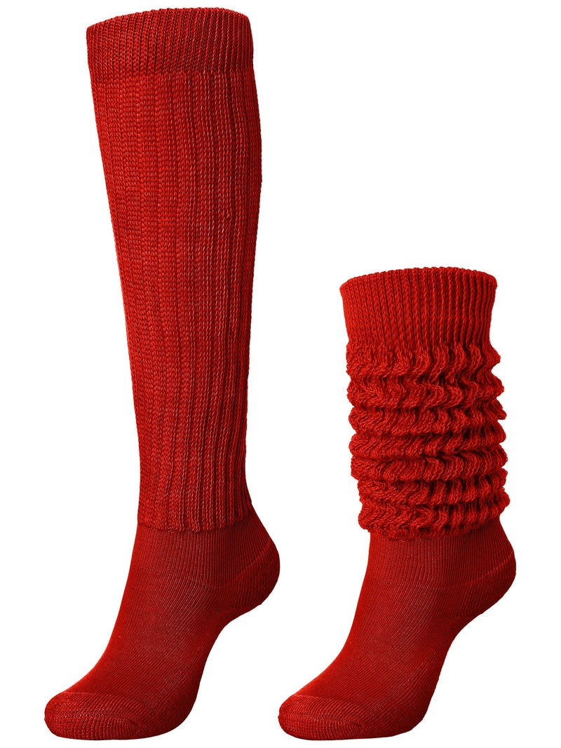 Glitopper Slouch Slouchy Socks Pack Knee High Scrunch 80s 90s Stacked Boot Socks(9-11,Red) - Image 1