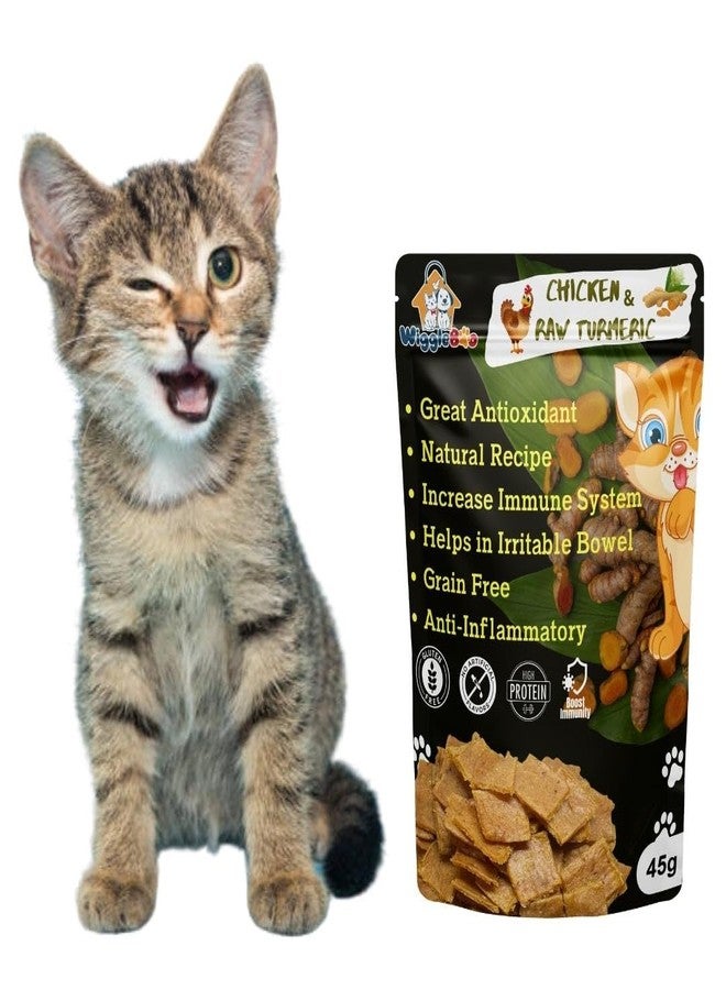WiggleBoo Cats Natural & Crunchy Treats Chicken & Raw Turmeric, Rich in Protein & Fiber, Providing a Healthy Snack (45 Grm) - Image 1