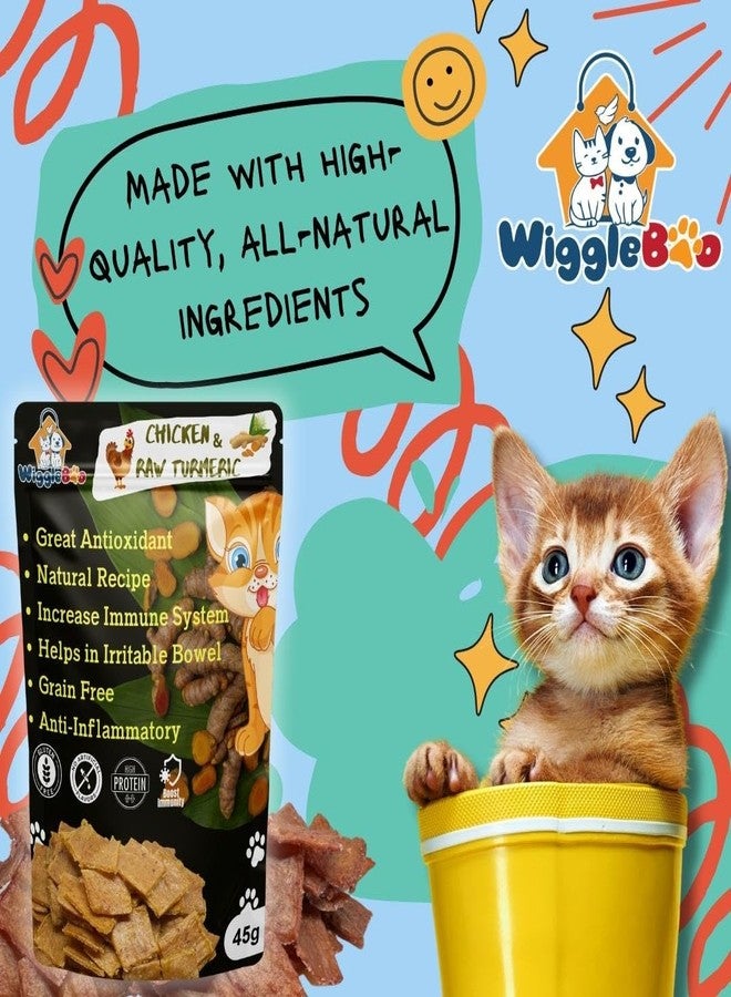 WiggleBoo Cats Natural & Crunchy Treats Chicken & Raw Turmeric, Rich in Protein & Fiber, Providing a Healthy Snack (45 Grm) - Image 2