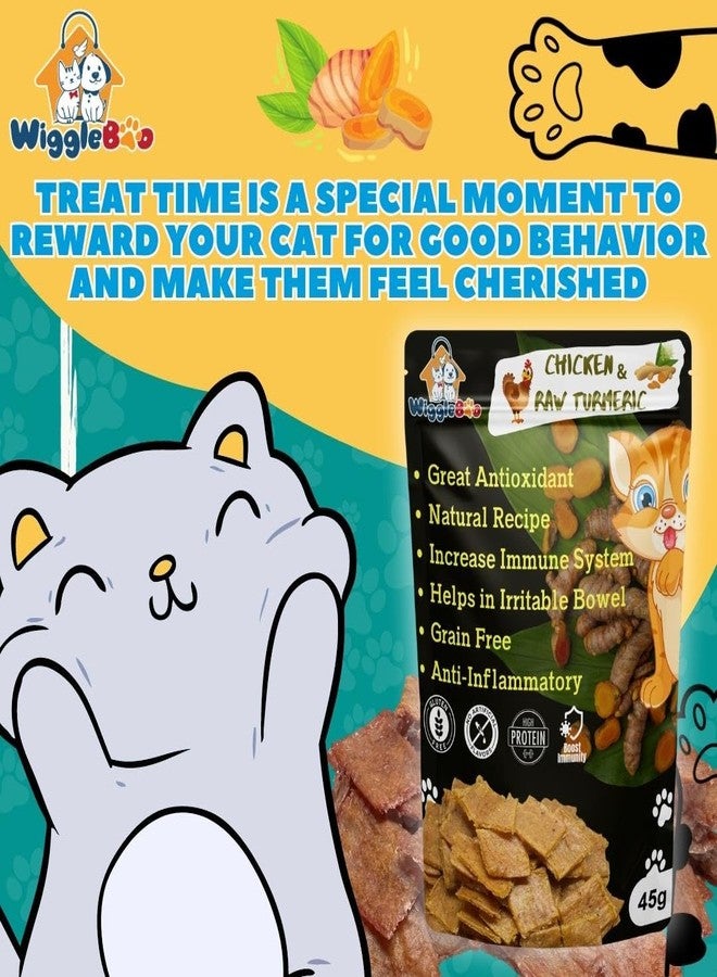WiggleBoo Cats Natural & Crunchy Treats Chicken & Raw Turmeric, Rich in Protein & Fiber, Providing a Healthy Snack (45 Grm) - Image 4