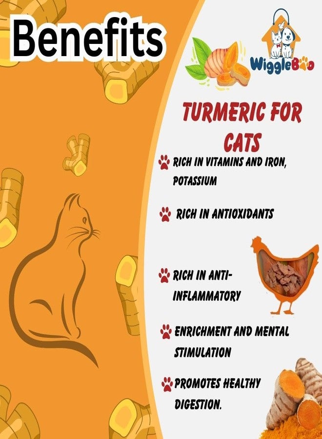 WiggleBoo Cats Natural & Crunchy Treats Chicken & Raw Turmeric, Rich in Protein & Fiber, Providing a Healthy Snack (45 Grm) - Image 3