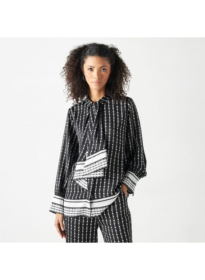 Iconic Iconic All-Over Print Top with Pussybow Neck and Long Sleeves  - Image 1