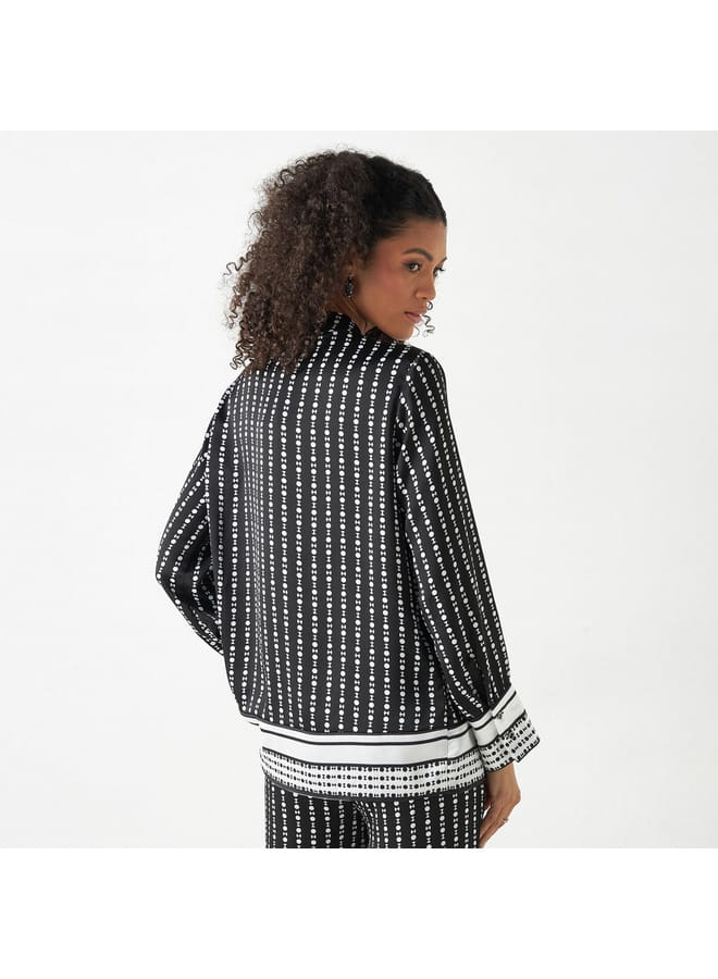 Iconic Iconic All-Over Print Top with Pussybow Neck and Long Sleeves  - Image 3