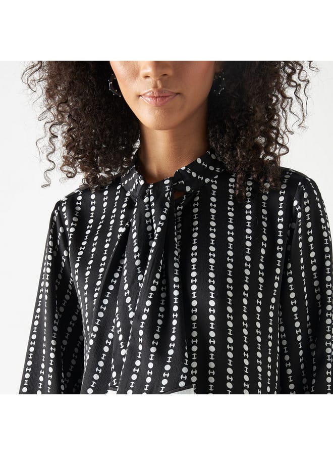 Iconic Iconic All-Over Print Top with Pussybow Neck and Long Sleeves  - Image 4