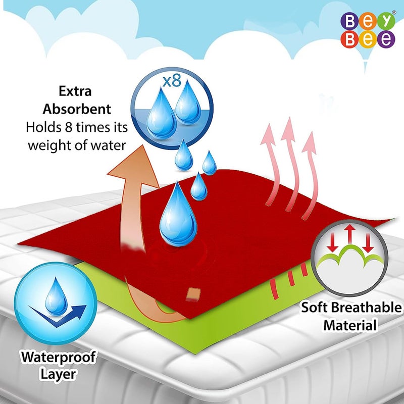 Bey Bee BeyBee Dry Sheet for Double Bed (Red, 100 X 140 cm Each) -Combo Pack of 2, Polyurethane - Image 3