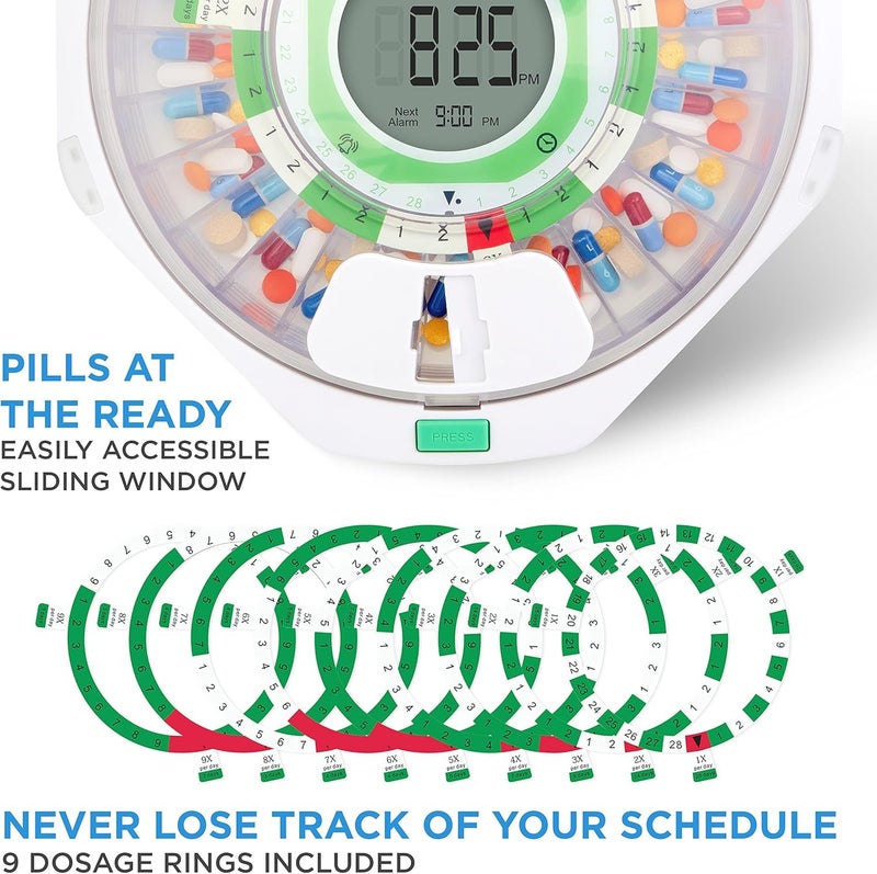 Live Fine 28-Day Automatic Pill Dispenser Clear Lid with Upgraded LCD Display and Key Lock, Sound & Light for Prescriptions, Medication, Vitamins, Supplements & More - Image 4