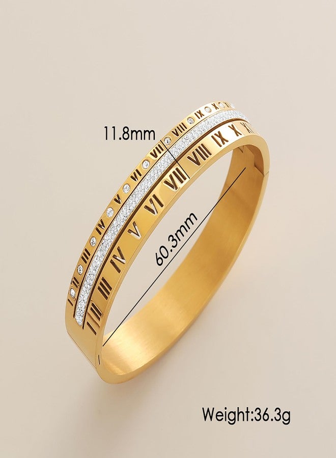 JINHUI 18K Gold Plated Stainless Steel Bracelet for Women Personalized Engraved Roman Numeral Bangle Love Bracelet With Cubic Zirconia Stack Friendship Bracelet Best Friendship Gifts for Women Size 6.5" (Gold) - Image 4