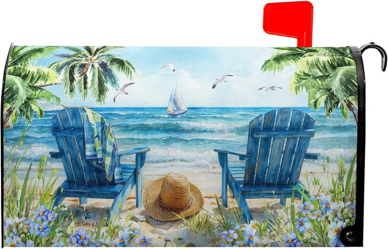 Farg Summer Beach Mailbox Covers Magnetic Nautical Ocean Sea Mailbox Cover Standard Size 21 x 18 Inch Summer Mail Box Wraps for Farmhouse Garden Yard Decor - Image 1