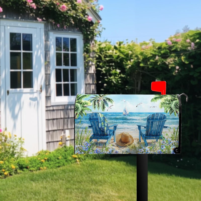 Farg Summer Beach Mailbox Covers Magnetic Nautical Ocean Sea Mailbox Cover Standard Size 21 x 18 Inch Summer Mail Box Wraps for Farmhouse Garden Yard Decor - Image 2