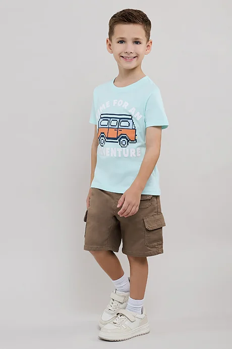 أر أند بي Printed T-Shirt with Crew Neck and Short Sleeves