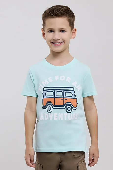 أر أند بي Printed T-Shirt with Crew Neck and Short Sleeves