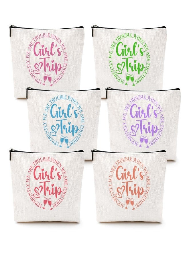 CQM 6Pcs Girls Trip Gifts Girls Weekend Makeup Bag Girls Trip 2025 Gifts Favors Summer Gifts Cosmetic Bag Toiletry Bag Zipper Pouch Weekender Bags for Women Girl Friendship Bachelorette Party Birthday - Image 1