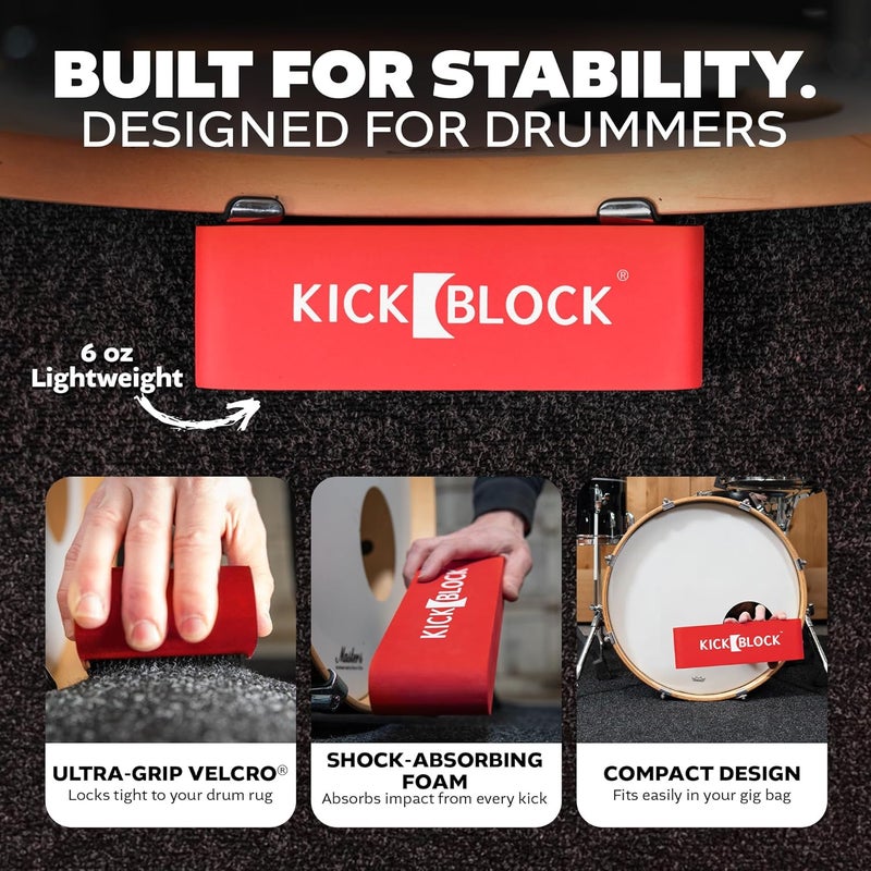 KickBlock Bass Drum Anchor – World's Best Drum Stopper for Creep and Slide Prevention – Ultra-Grip Technology – Lightweight and Portable Accessory – Brick Red - Image 3