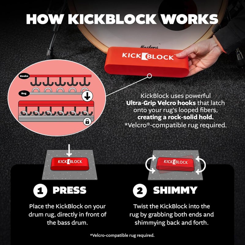 KickBlock Bass Drum Anchor – World's Best Drum Stopper for Creep and Slide Prevention – Ultra-Grip Technology – Lightweight and Portable Accessory – Brick Red - Image 4