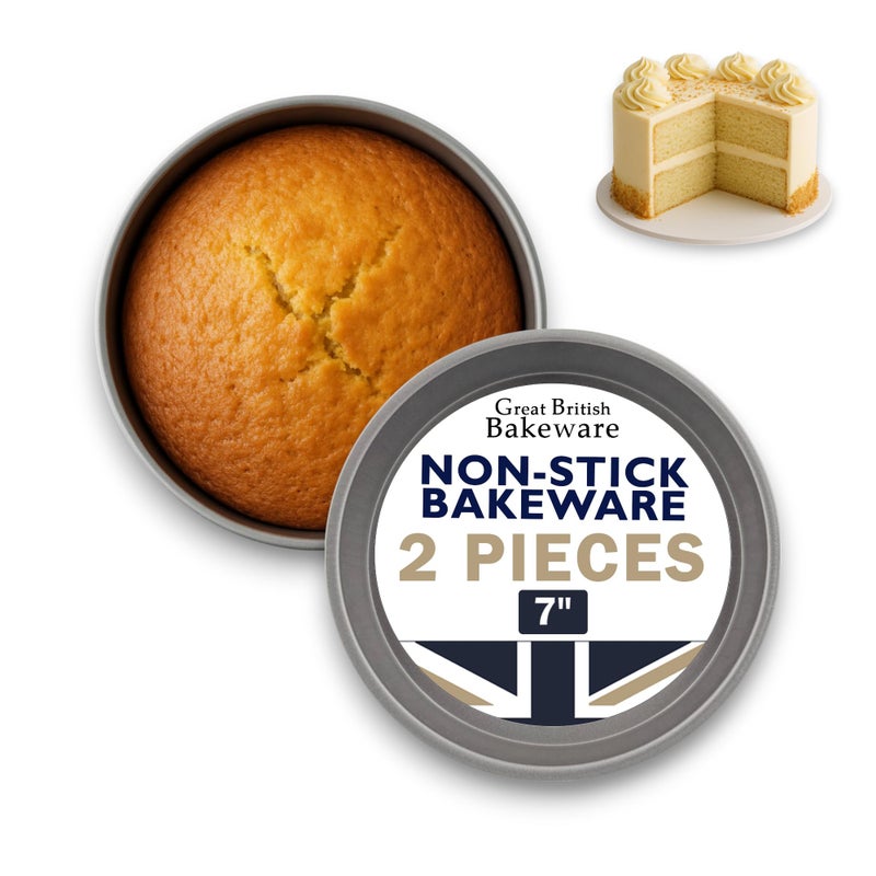 2X Victoria Sandwich Cake Tin Pan 7 175cm Superior Double Coated Non Stick Fixed Base Made in England