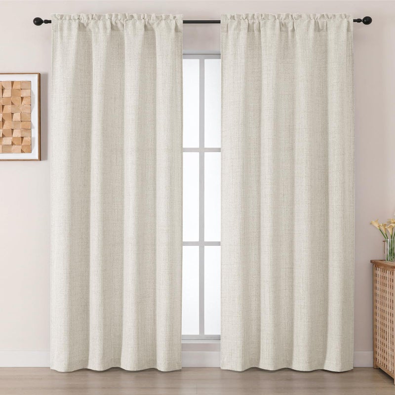 Chyhomenyc Natural Curtains 84 Inches Long 2 Panels Set, Light Filtering Faux Linen Slub Textured Curtains for Living Room, Neutral Soft Airy Farmhouse Curtain for Bedroom, Each 50Wx84L, 2PCS - Image 1