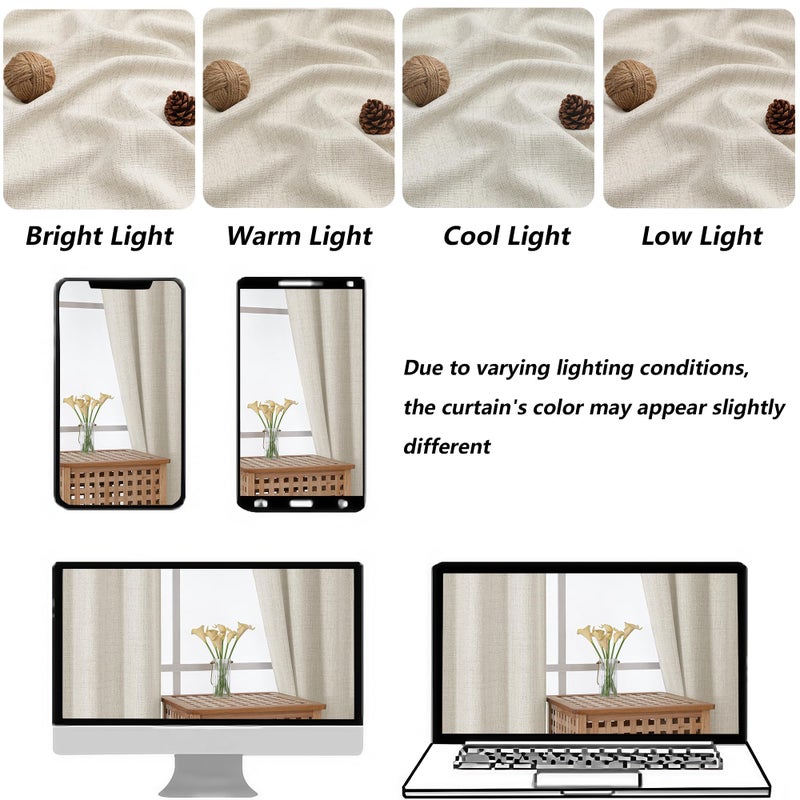 Chyhomenyc Natural Curtains 84 Inches Long 2 Panels Set, Light Filtering Faux Linen Slub Textured Curtains for Living Room, Neutral Soft Airy Farmhouse Curtain for Bedroom, Each 50Wx84L, 2PCS - Image 4