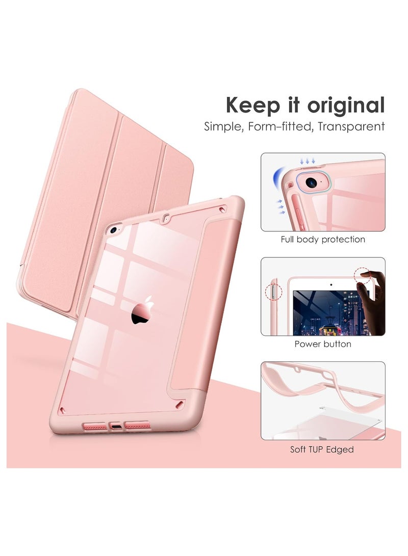 DUSALA Case for iPad Mini 5 Generation 2019/ Mini 4 3 2 1, with Pencil Holder, Slim Stand Protective Cover with Clear Transparent Back Shell for iPad mini 5  Tablet, Support Auto Wake/Sleep, (Pink) - Image 3