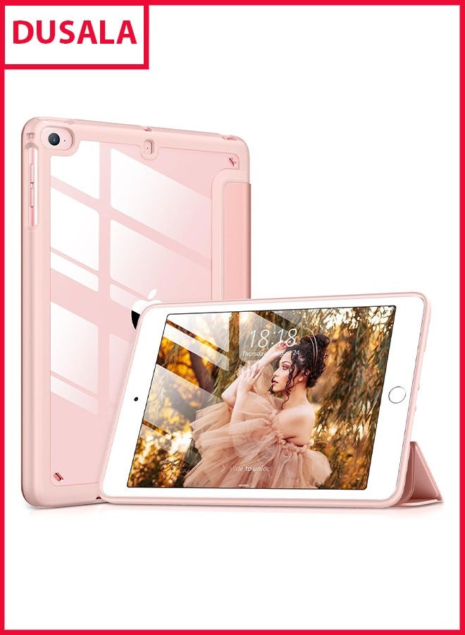 DUSALA Case for iPad Mini 5 Generation 2019/ Mini 4 3 2 1, with Pencil Holder, Slim Stand Protective Cover with Clear Transparent Back Shell for iPad mini 5  Tablet, Support Auto Wake/Sleep, (Pink) - Image 1