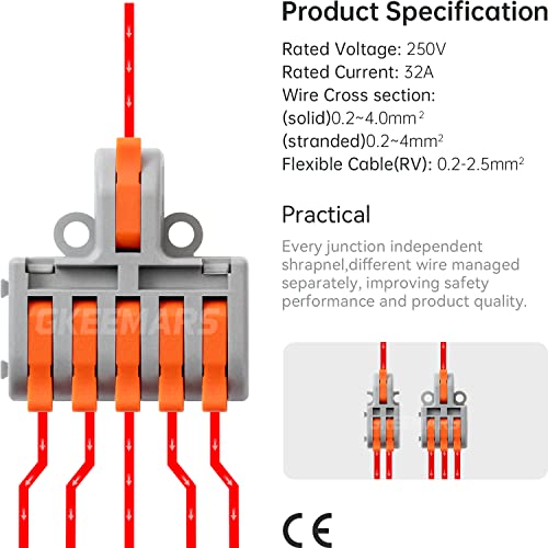 GKEEMARS 26Pcs Compact Splicing Connectors Wire Connectors Kit 2, 3 and 5 Circuit Inline Splices 24-12 AWG (Grey) - Image 3