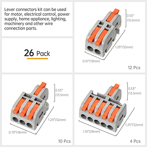 GKEEMARS 26Pcs Compact Splicing Connectors Wire Connectors Kit 2, 3 and 5 Circuit Inline Splices 24-12 AWG (Grey) - Image 5
