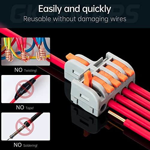 GKEEMARS 26Pcs Compact Splicing Connectors Wire Connectors Kit 2, 3 and 5 Circuit Inline Splices 24-12 AWG (Grey) - Image 2