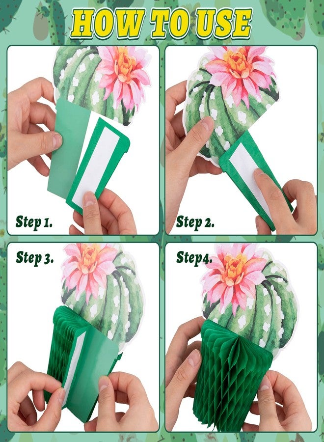 Whaline 10Pcs Cactus Honeycomb Table Centerpiece Potted Succulent Paper Green Yellow Flower Bloom Summer Hawaiian Luau Party Decorations for Mexican Party Fiesta Cinco De Mayo Birthday Baby Shower - Image 4