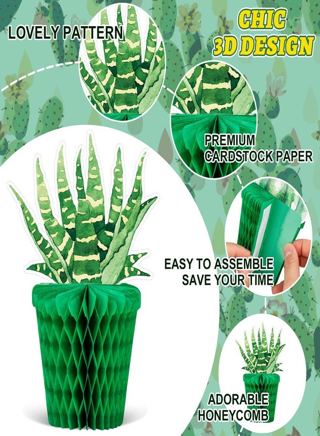 Whaline 10Pcs Cactus Honeycomb Table Centerpiece Potted Succulent Paper Green Yellow Flower Bloom Summer Hawaiian Luau Party Decorations for Mexican Party Fiesta Cinco De Mayo Birthday Baby Shower - Image 3
