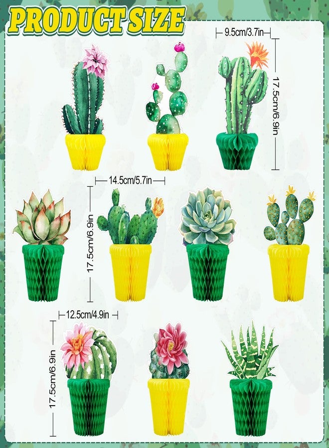 Whaline 10Pcs Cactus Honeycomb Table Centerpiece Potted Succulent Paper Green Yellow Flower Bloom Summer Hawaiian Luau Party Decorations for Mexican Party Fiesta Cinco De Mayo Birthday Baby Shower - Image 2