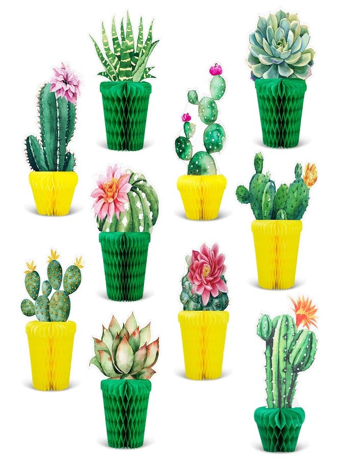 Whaline 10Pcs Cactus Honeycomb Table Centerpiece Potted Succulent Paper Green Yellow Flower Bloom Summer Hawaiian Luau Party Decorations for Mexican Party Fiesta Cinco De Mayo Birthday Baby Shower - Image 1