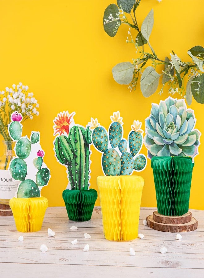 Whaline 10Pcs Cactus Honeycomb Table Centerpiece Potted Succulent Paper Green Yellow Flower Bloom Summer Hawaiian Luau Party Decorations for Mexican Party Fiesta Cinco De Mayo Birthday Baby Shower - Image 5