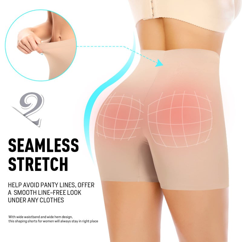 Werena Seamless Shaping Boyshorts Panties for Women Tummy Control Shapewear Under Dress Slip Shorts Underwear (#1 Long Beige-2,3XL) - Image 4