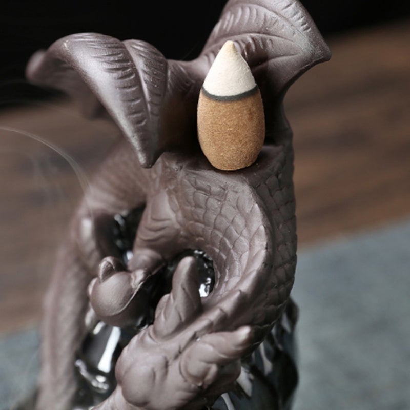 Ceramic Backflow Censer Dragons Incense Burner Desktop Decor - Image 4