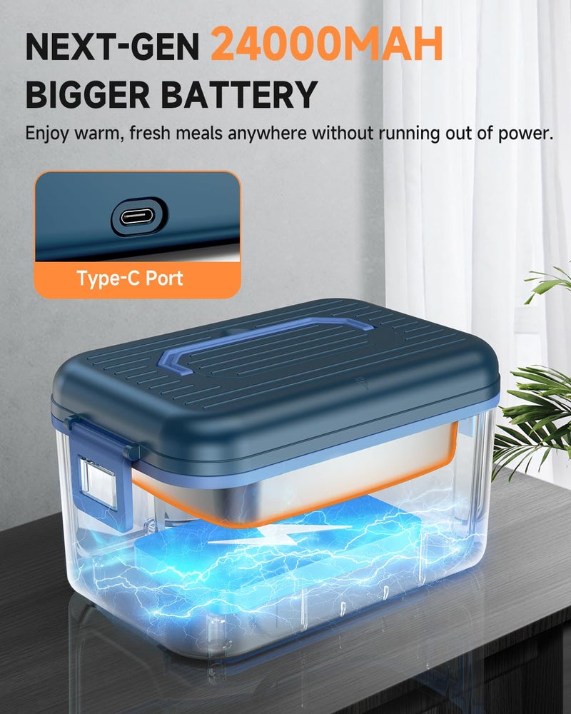GEARGO ðŸðŸŽðŸðŸ” ð”ð©ð ð«ðšððžð Cordless Electric Lunch Box, 1.6L & 24000mAh Rechargeable Heated Lunch Box with Ice Crystal Box, 24 Hours Scheduled Self Heating Lunchbox For Work Men Women(Blue) - Image 2